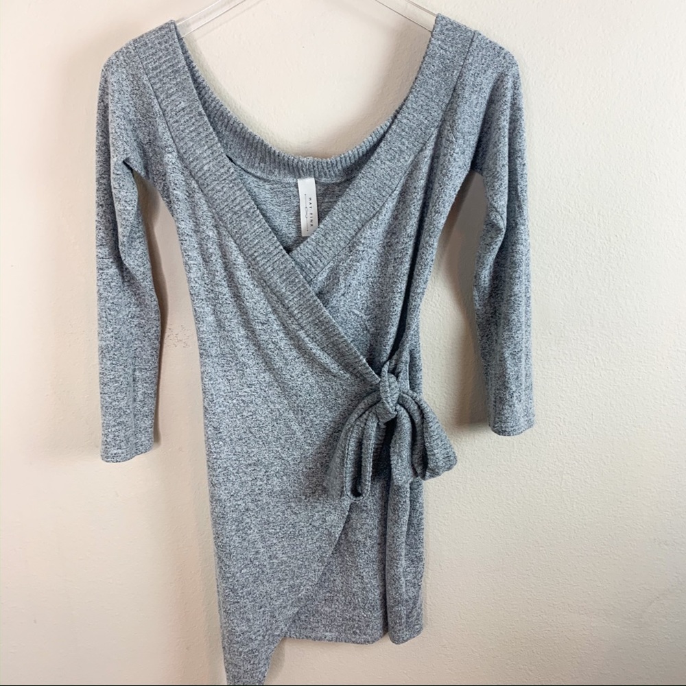May Pink Grey Off Shoulder Side Tie Top